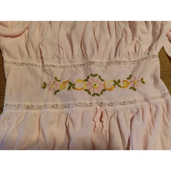 Vtg 70s Gilead Women L Nightgown Peasant Boho Flower Pink Maxi Semi Sheer Hippie - Picture 5 of 8